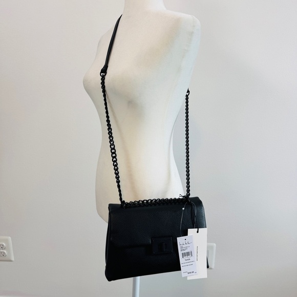 NICOLE MILLER NEW Faux Leather Crossbody in Monochromatic Black with Chain Strap - Picture 2 of 7